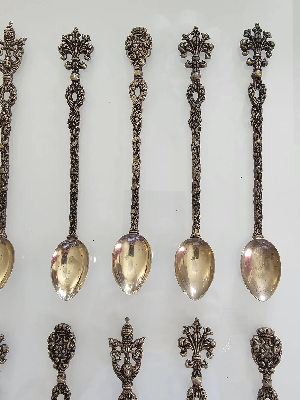 Antique Burdines Set of 12 Ornate Silver Plated Teaspoons, Made in Italy